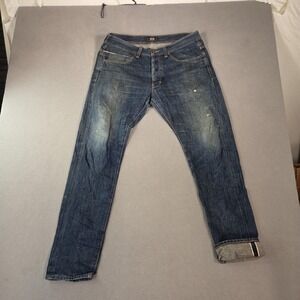 Neuw Lou Slim Jeans Mens 34x32 Blue Denim Button Fly Distressed Mid Rise